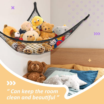Stuffed Animal Net Hammock for Plushie Toys, Stuffed Animal Hammock Corner for Kids' Room Decor, Ideas for Organizing Stuffy Collection, 2 Pack, Black