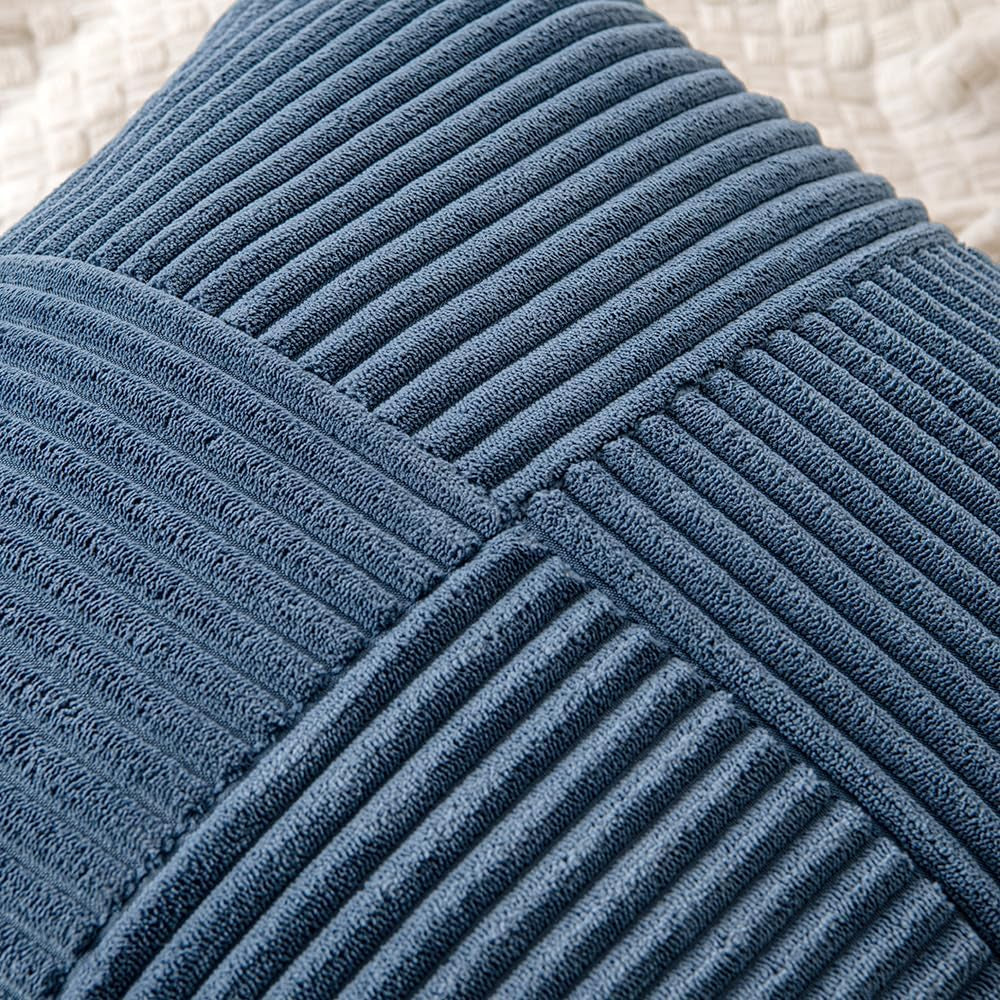 Blue Corduroy Pillow Covers Pack of 2 Boho Decorative Spliced Throw Pillow Covers Soft Solid Couch Pillowcases Cross Patchwork Textured Cushion Covers for Living Room Bed Sofa 18X18 Inch