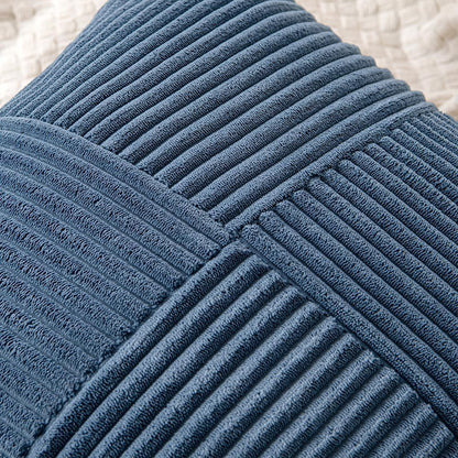 Blue Corduroy Pillow Covers Pack of 2 Boho Decorative Spliced Throw Pillow Covers Soft Solid Couch Pillowcases Cross Patchwork Textured Cushion Covers for Living Room Bed Sofa 18X18 Inch