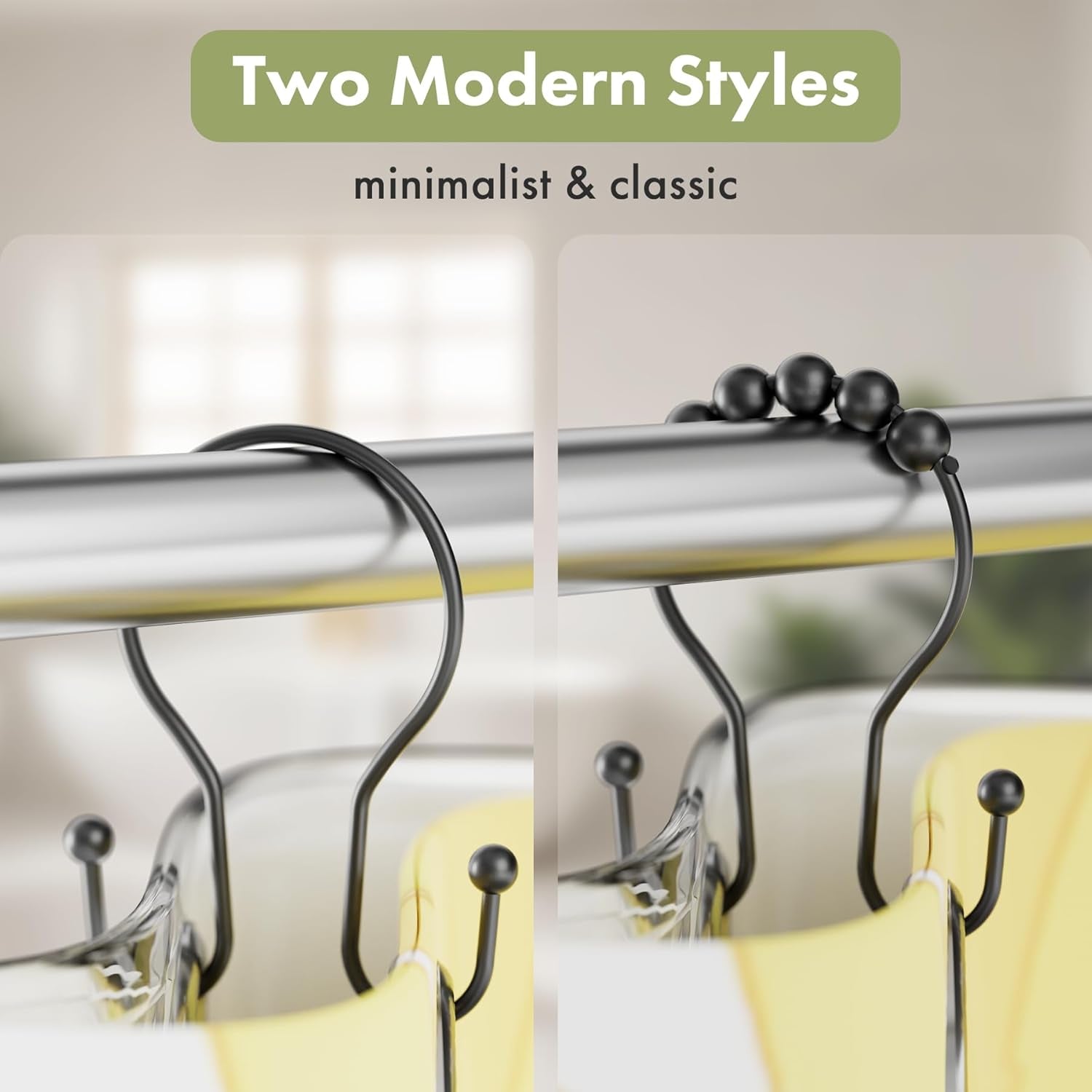 Shower Curtain Hooks Black Shower Curtain Rings, Simple Double Hook Shower Curtain Hooks Rust Proof, Smooth Sturdy Metal Shower Hooks for Shower Curtain Rod, 12 Pcs Shower Rod Hooks
