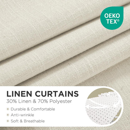 Linen Curtains 96-Inch Length, 2-Panel Set, Light Filtering Drapes for Living Room and Bedroom, 52-Inch Width with Rod Pocket and Back Tab (Ivory on Linen)