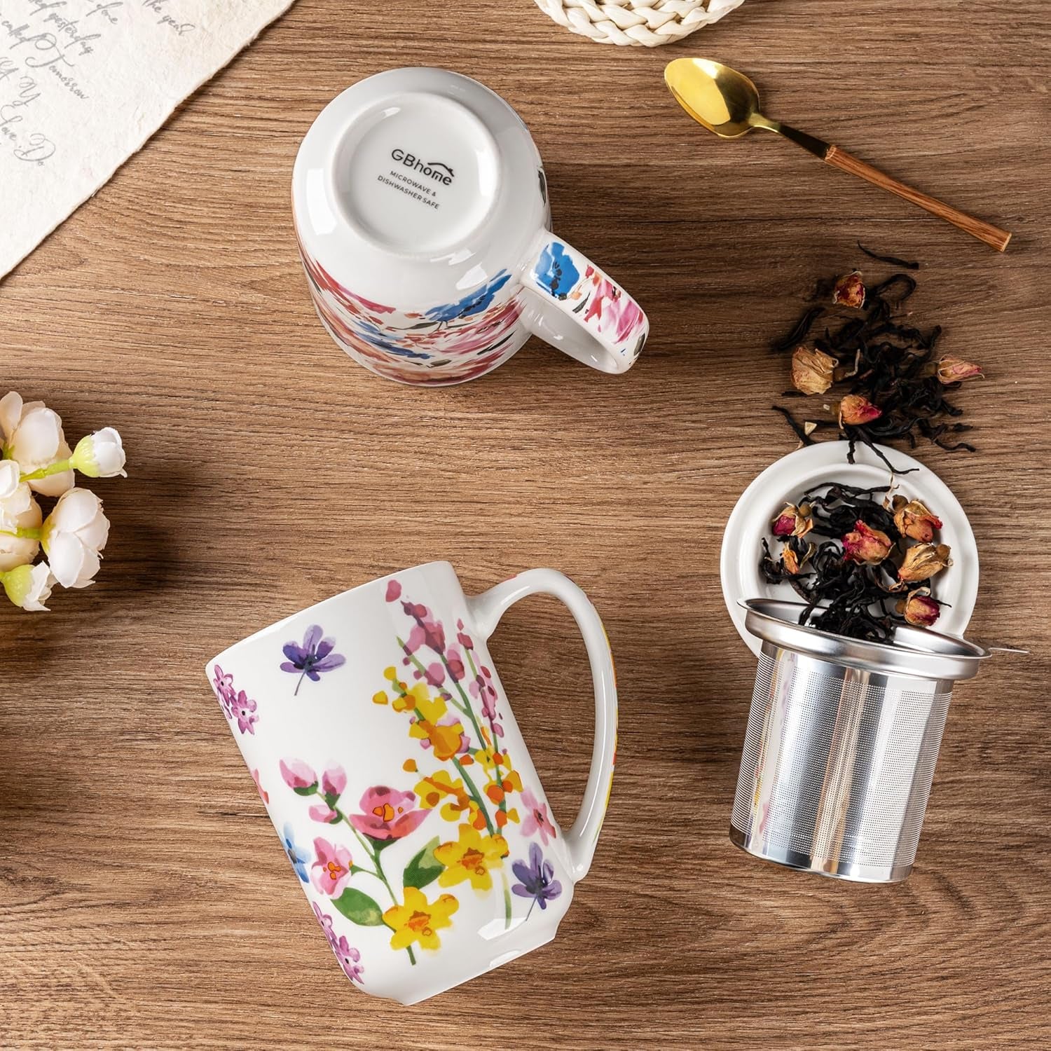 Ceramic Tea Mug with Infuser and Lid, 18 Ounce Capacity, Microwave and Dishwasher Safe, Ideal for Loose Leaf Tea Enthusiasts