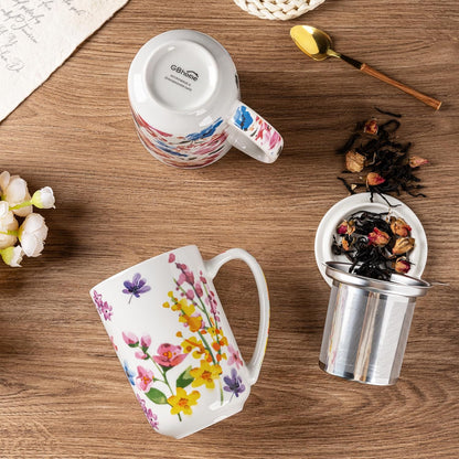 Ceramic Tea Mug with Infuser and Lid, 18 Ounce Capacity, Microwave and Dishwasher Safe, Ideal for Loose Leaf Tea Enthusiasts