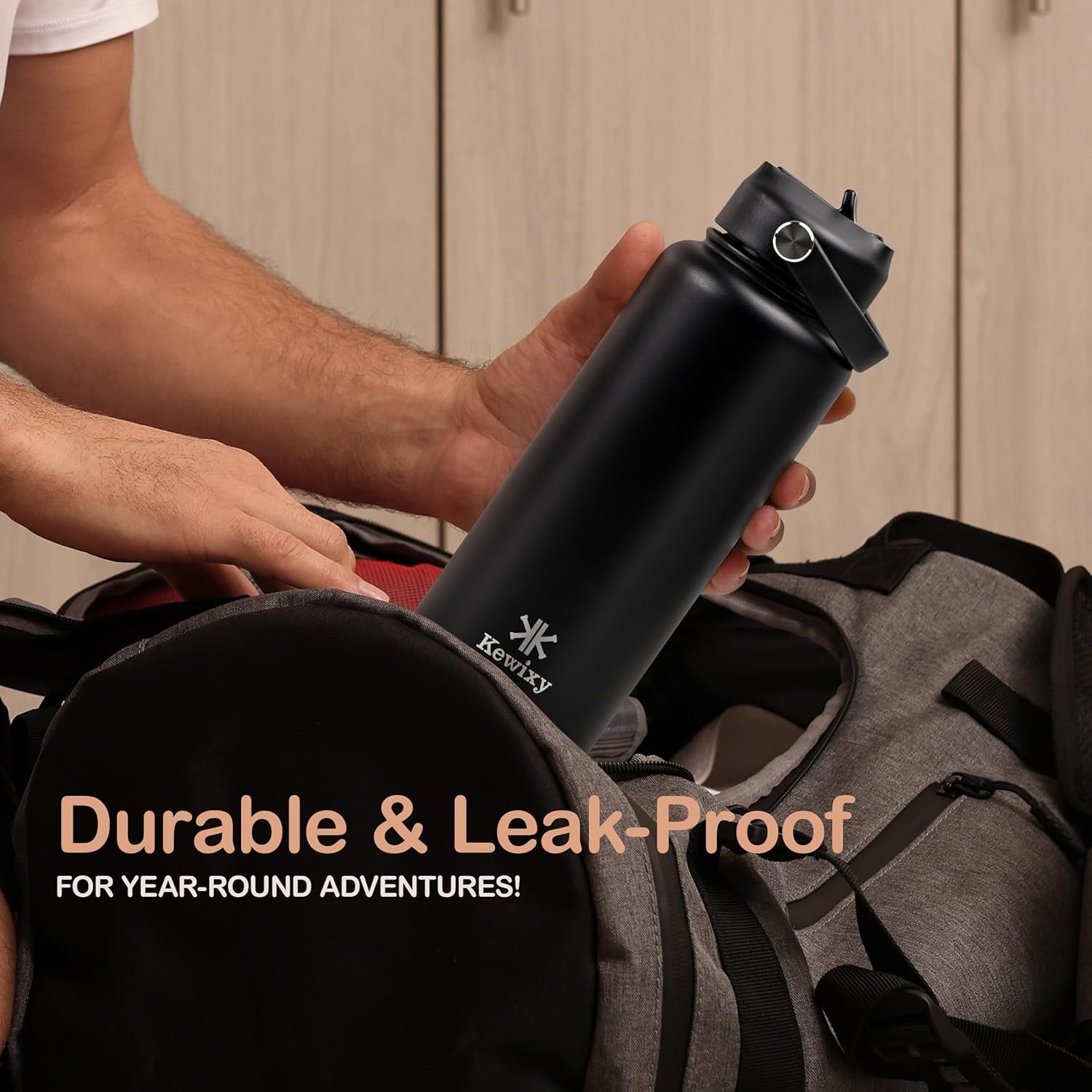 32 Oz Stainless Steel Insulated Water Bottle with Leak-Proof Flip Straw and Handle - Reusable Wide Mouth Design for Travel, Gym, and School (Carbon Black)