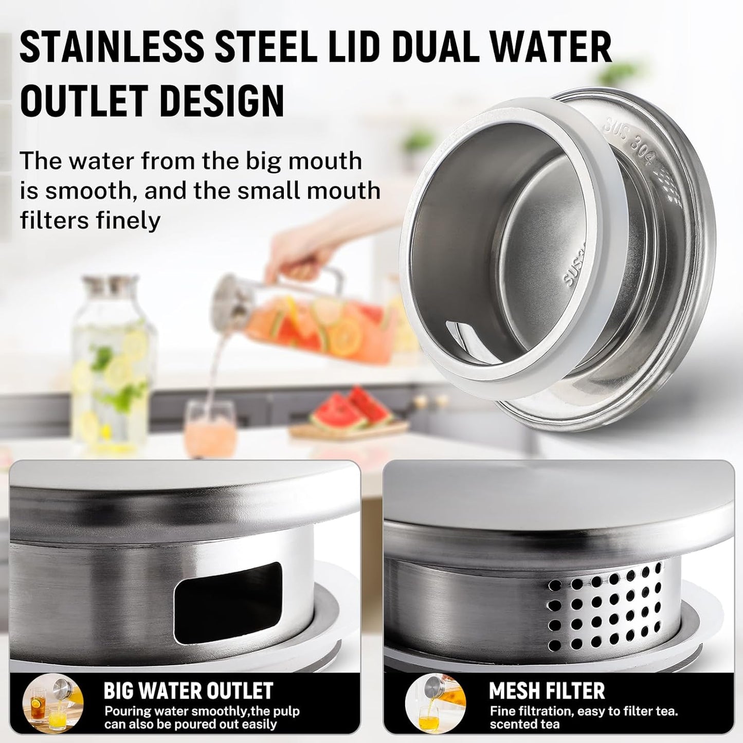 2 Quart (2 Liter 68 Oz) Square Glass Pitcher with Lid and Spout, Water Pitchers with Handle for Fridge, Borosilicate Glass Carafe for Hot/Cold Drink, Large Jug for Iced Tea, Coffee,Juice,Milk,Beverage