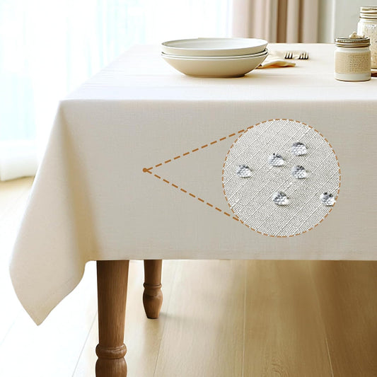 Rectangle Linen Tablecloth Waterproof & Stain Resistant, Wrinkle-Free Table Cloth Adds Elegance and Protection, Ideal for Dining, Party, Wedding and Outdoor, 52 X 70 Inch, Cream, Ivory
