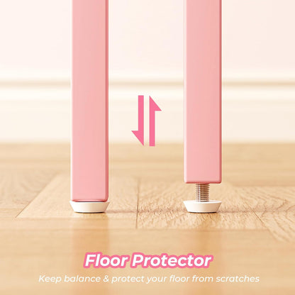 L-Shaped 47-Inch Computer Desk with Reversible Storage Shelves, Corner Gaming and Writing Desk for Home Office, Metal Frame, Pink