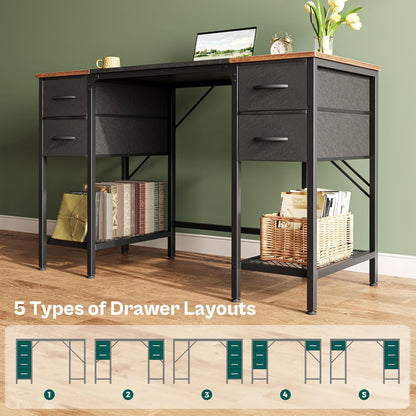 47-Inch Computer Desk with Four Drawers and Mesh Shelf, Versatile Office and Gaming Desk with Ample Storage for Home Office, Study, and Bedroom, Rustic Brown and Black Finish
