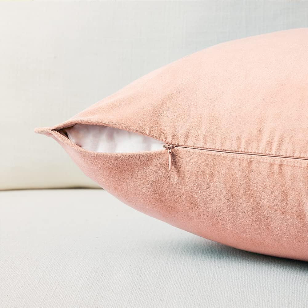 2 Packs Premium Faux Suede Decorative Throw Pillow Covers, Super Soft Square Pillow Case,Solid Cushion Cover for Couch/Sofa/Bedroom (16"X 16",Set of 2, Peach)