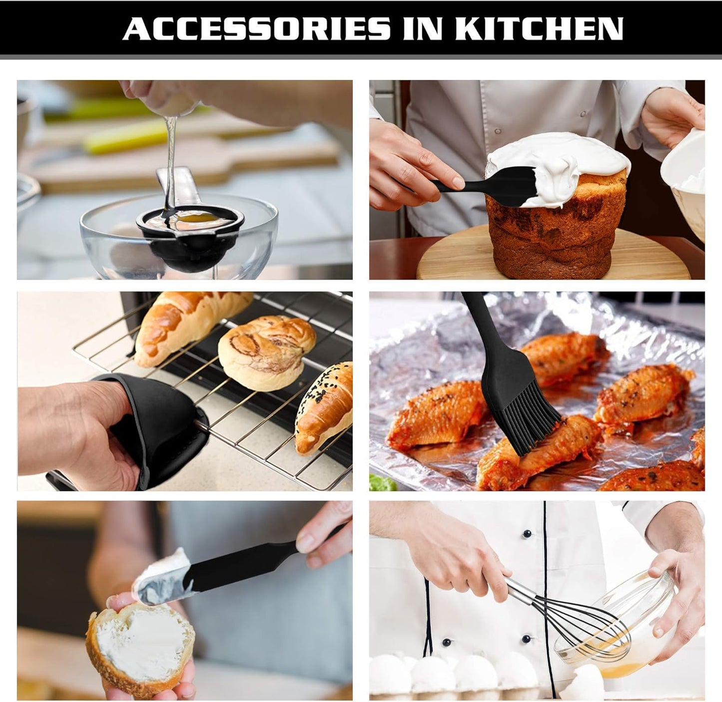 Kitchen Utensils Silicone Cooking Utensil Set, 28Pcs Baking Utensils Spatulas with Holder, Heat-Resistant & Non Toxic, Non-Stick & Dishwasher Safe, Black