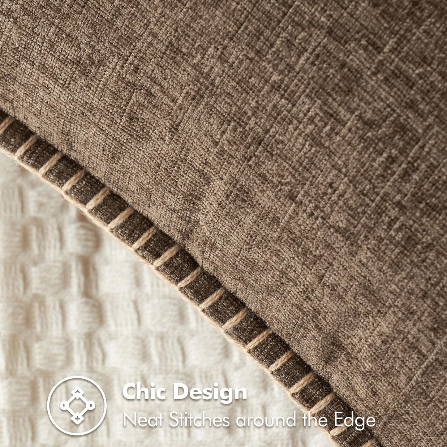 Pack of 2 Couch Throw Pillow Covers 18X18 Inch Brown Farmhouse Decorative Pillow Covers with Stitched Edge Soft Chenille Solid Dyed Spring Pillow Covers for Sofa Bed Living Room