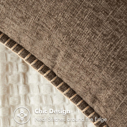Pack of 2 Couch Throw Pillow Covers 18X18 Inch Brown Farmhouse Decorative Pillow Covers with Stitched Edge Soft Chenille Solid Dyed Spring Pillow Covers for Sofa Bed Living Room
