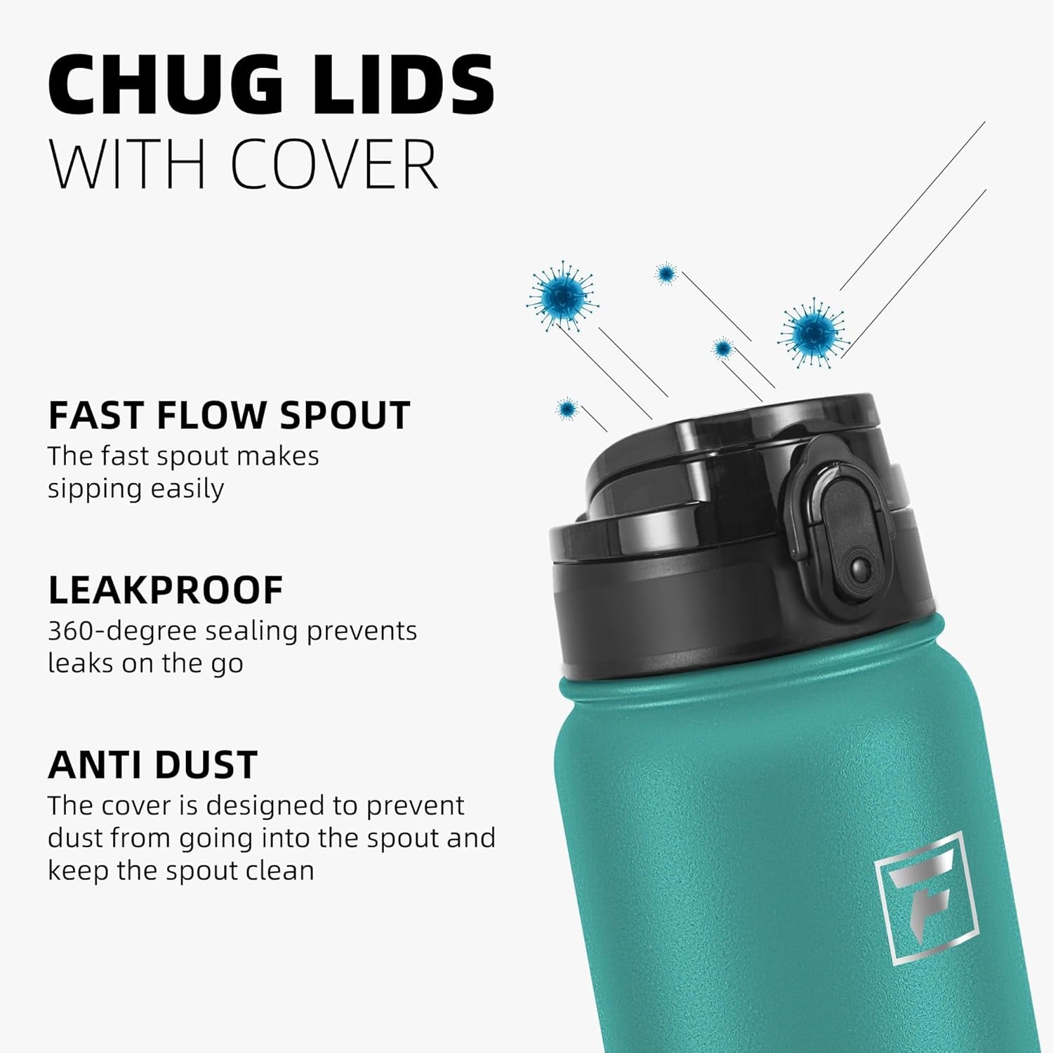 20 Oz Insulated Stainless Steel Vacuum Water Bottle with Anti-Dust Pop-Open Lid - for Kids, Women, Men | Leak & Sweat Proof (Green Blue)