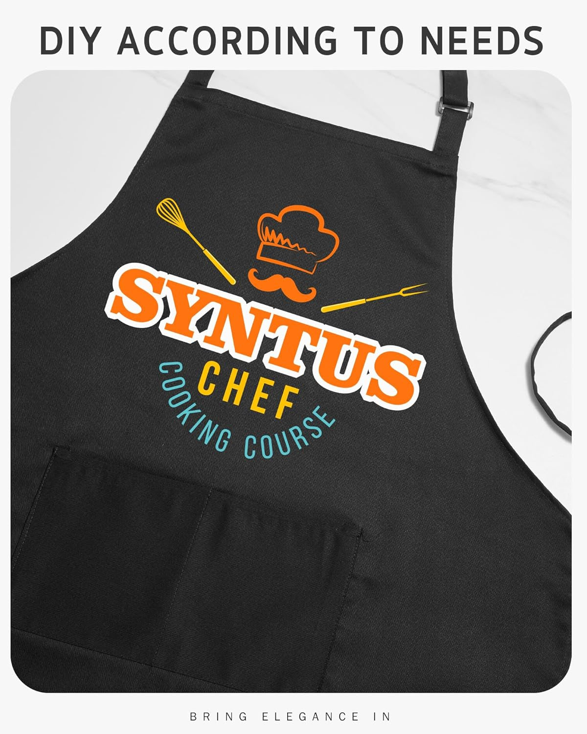 Chef Apron for Men Women Kitchen Cooking Apron with Pockets, Adjustable Bib Aprons Stain Resistant, 1 Pack