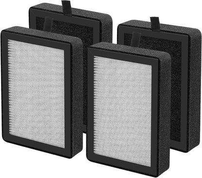 4 Pack LV-H128 Replacement Filter Compatible with LEVOIT LV-H128 / PUURVSAS (HM669A) / ROVACS (RV60) Air Purifier, 3-In-1 HEPA and Activated Carbon Filters, Replace Part #LV-H128-RF