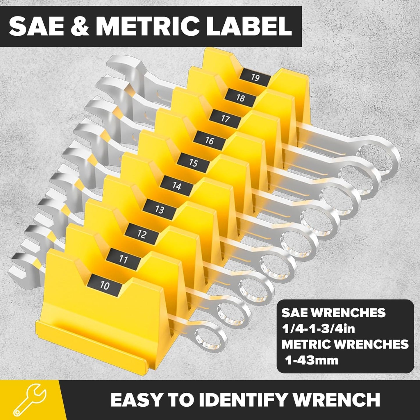 40PCS Modular Wrench Organizer Wrench Holder - Wrench Tool Organizers for Tool Drawer Storage, Wrench Storage Set with Metric & SAE Label, Wrench Rack Tool Gift for Professional Mechanics, Yellow