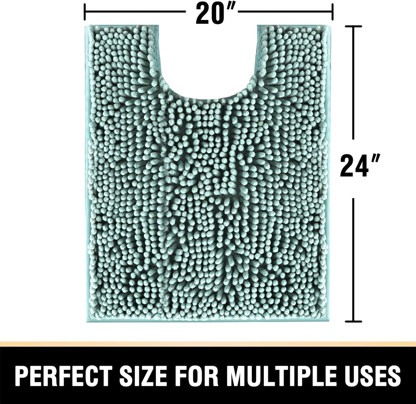 Toilet Mat U Shaped Bathroom Rugs Bath Mats for Bathroom Non Slip Luxury Chenille Bath Mat U Shape 20X24 Extra Soft and Absorbent Shaggy Rugs Washable Dry Fast - Aqua Foam