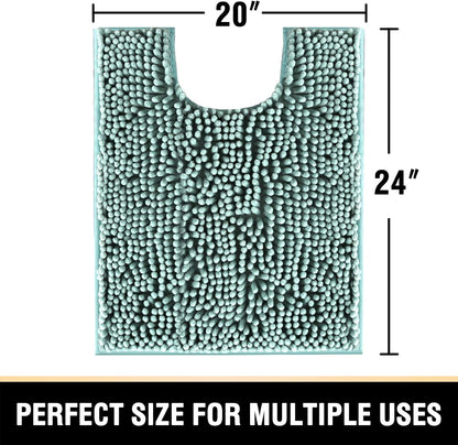 Toilet Mat U Shaped Bathroom Rugs Bath Mats for Bathroom Non Slip Luxury Chenille Bath Mat U Shape 20X24 Extra Soft and Absorbent Shaggy Rugs Washable Dry Fast - Aqua Foam