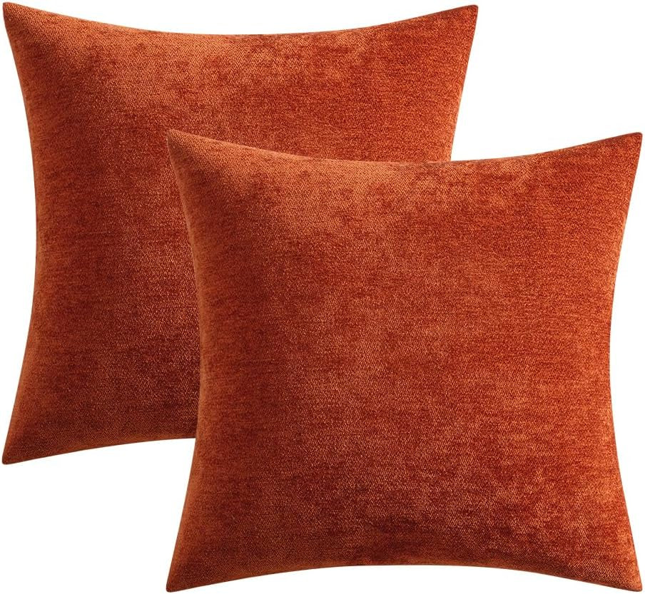 Pack of 2 Fall Burnt Brick Decorative Pillow Covers 20X20 Inch Soft Chenille Couch Throw Pillows Farmhouse Cushion Covers for Home Decor Sofa Bedroom Living Room