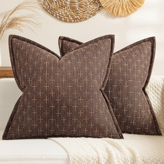 Decorative Burlap Linen Throw Pillows Covers 18X18 Inch Dark Coffee Vintage Couch Pillow Covers Outdoor Modern Farmhouse Pillowcase Woven Textured Cushion Cases for Sofa Bed Livingroom