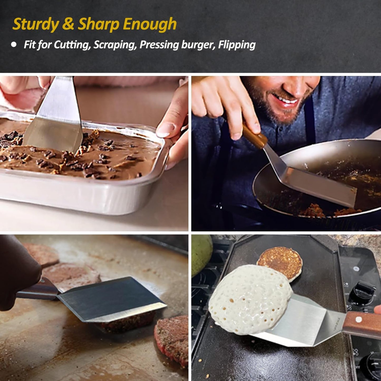 Stainless Steel Spatula Set, Grill Spatula Set with Full Tang Handle & Beveled Edges, Long Wide Spatula for Cast Iron Griddle BBQ Flat Top Grill, Pancake Turner, Smash Burgers Metal Flipper