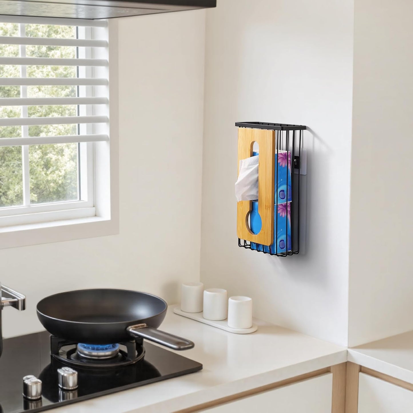 Plastic Grocery Bag Holder - Extra Large Trash Bag Dispenser Wall Mount with Mounting Accessories - Matte Black Reusable Bags Storage Organizer for Kitchen, under Sink, Pantry, Garage