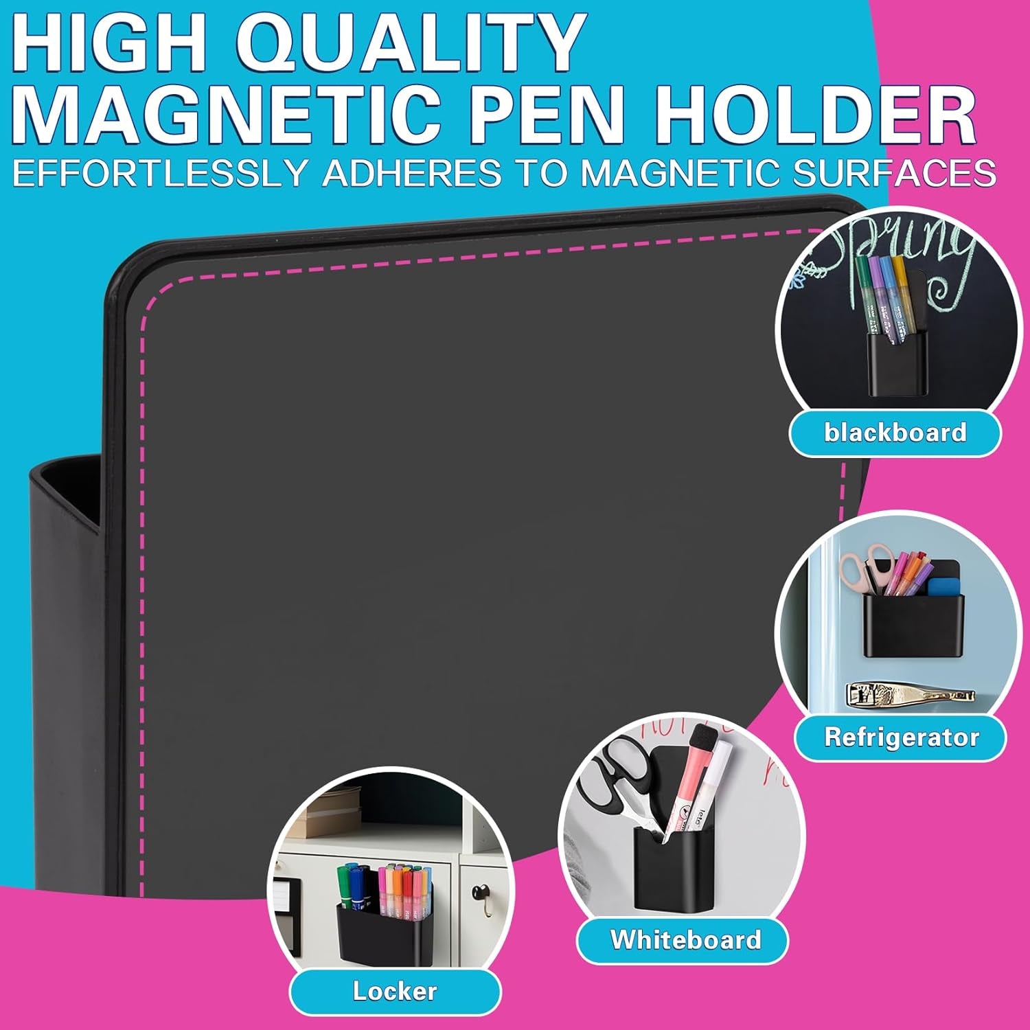 4 PCS Magnetic Pen Holder, Black Magnetic Marker Holder for Whiteboard, Magnetic Dry Erase Marker Holder, Magnetic Pen Holder for Refrigerator, Magnetic Pencil Holder, Magnet Locker Organizer