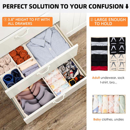 Closet Drawer Organizer Clothes, 15 Pack Dresser Organizer for Baby Clothes, Fabric Drawer Dividers for Nursery Bedroom (Beige)