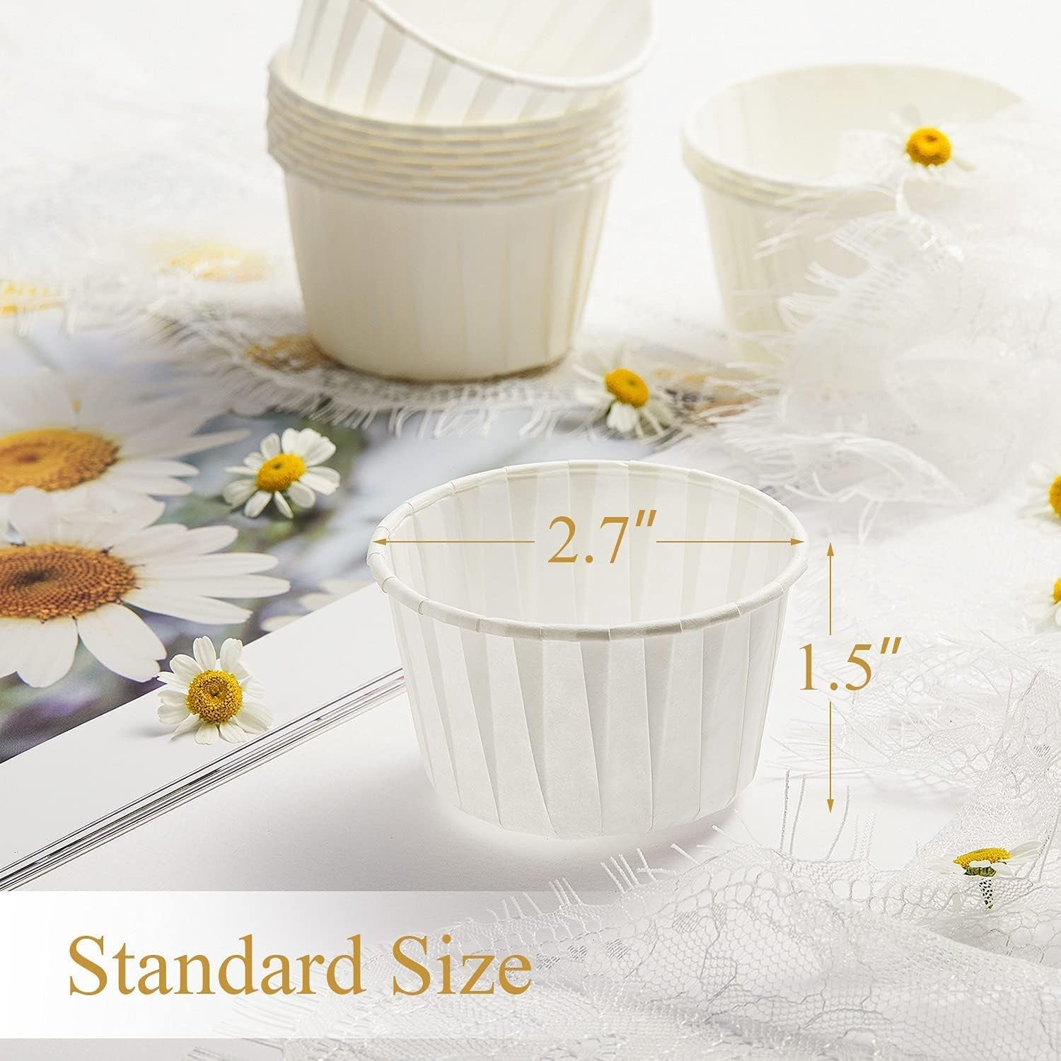 White Cupcake Liners, 100Pcs Muffin Baking Cups,Ramekin Holders, Heavy Duty Oil-Proof Wrappers for Wedding,Birthday,Party,Baby Showers,Gift for Valentine'S Day