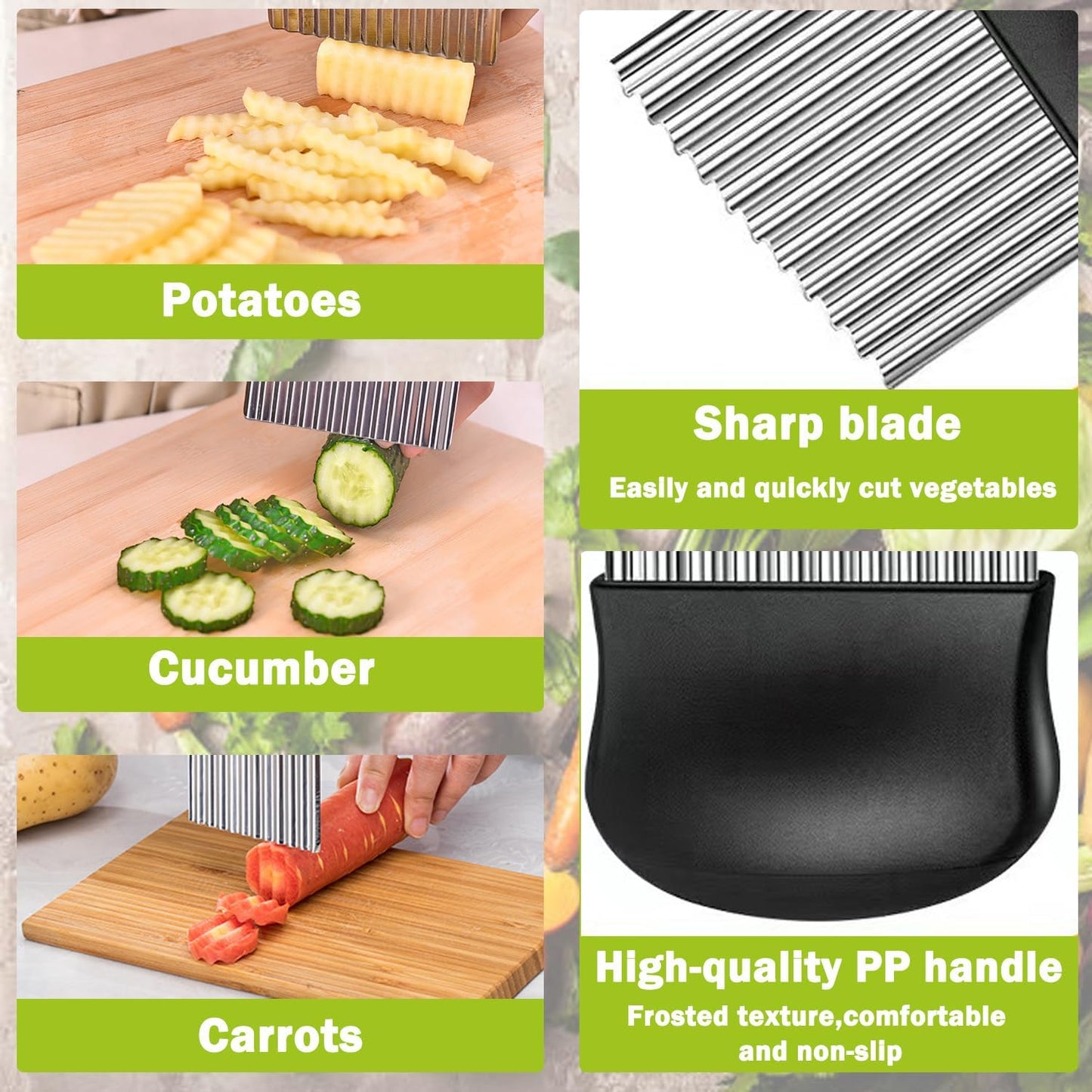 Crinkle Cutter, French Fry Cutter for Potatoes Stainless Steel Potato Carrot Chip Vegetable Crinkle Wavy Slicer