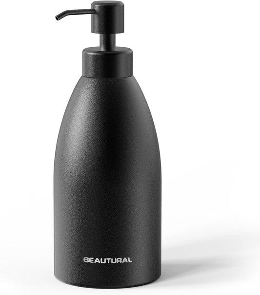 Matte Black Stainless Steel Soap Dispenser 15.2 Oz, Rust-Proof Refillable Liquid Soap Pump Bottle for Kitchen, Bathroom and Countertop Hand Dish Lotion [2025 Upgraded]