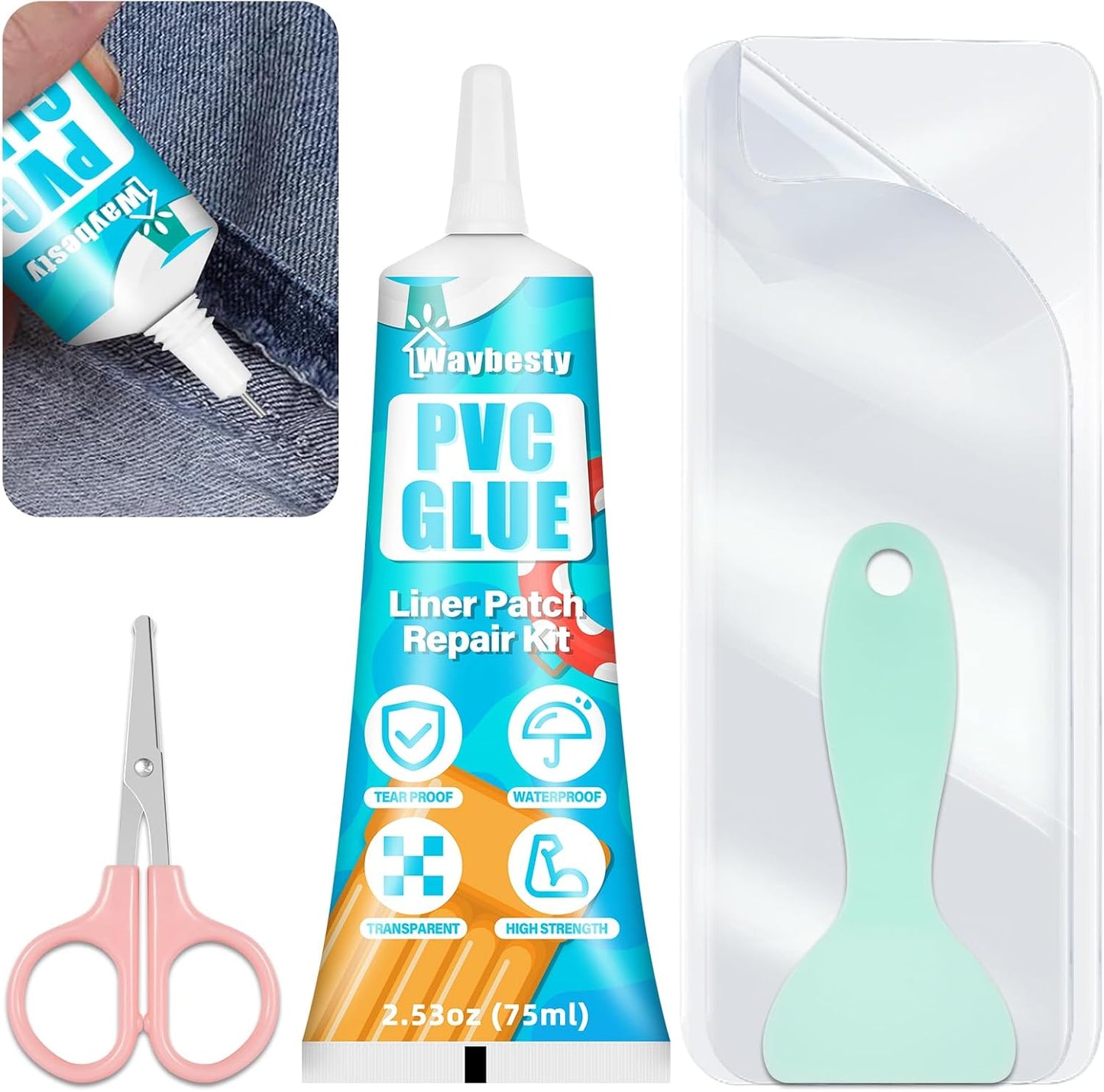 Great Pvc Glue,Pool Liner Patch Kit, Transparent Air Mattress Patch Kit, Waterproof Inflatable Patch Repair Kit for Swimming Ring, Air Mattress, Bounce House, Hot Tub, Inflatables, Tent (1 Pack)