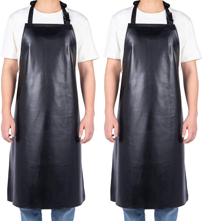 2 Pack Waterproof Rubber Vinyl Apron for Unisex Adult, Lightweight Chemical Resistant Industrial Work Apron