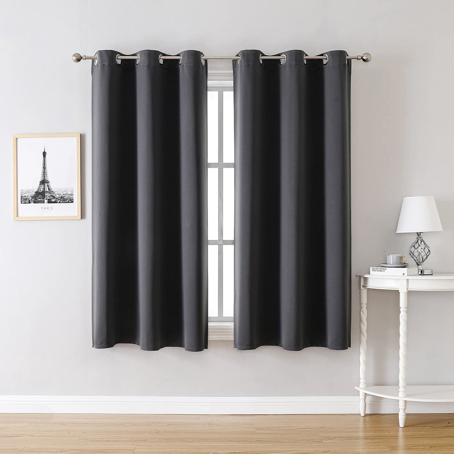 Grommet Blackout Curtains for Bedroom and Living Room - 2 Panels Set Thermal Insulated Room Darkening Curtains (Dark Grey, 42 X 63 Inch)