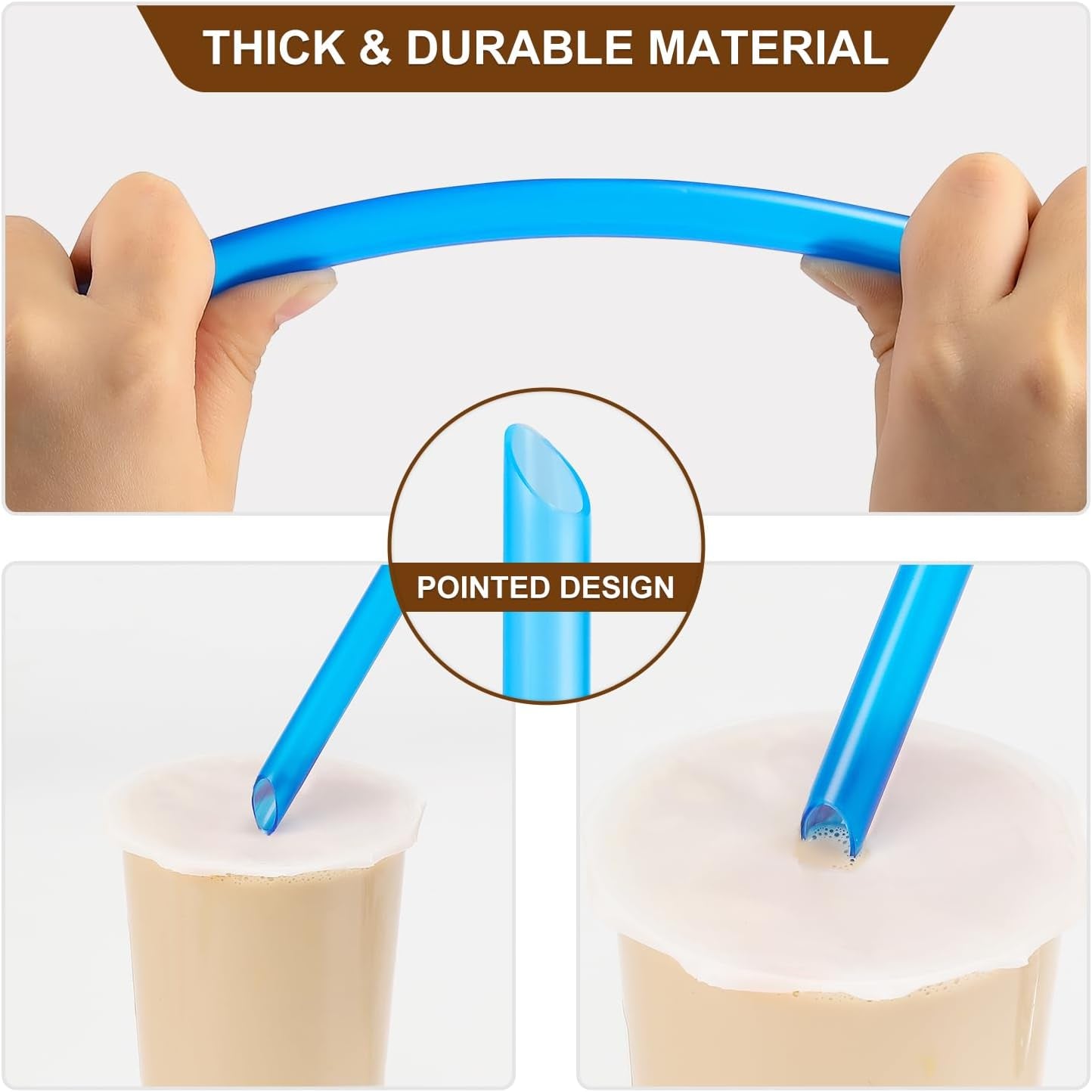 [Angled Tips] 8 Pcs Reusable Boba Straws & Smoothie Straws - Multi Colors Jumbo Wide Reusable Straw, BPA FREE Food-Grade Plastic Straw for Bubble Tea(Tapioca, Boba Pearls), Milkshakes with 2 Brushes