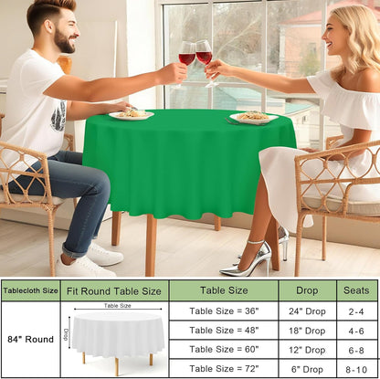 4 Packs Disposable Plastic Table Cloth, 84" round Waterproof Tablecloth, Leakproof & Sturdy Decorative Table Covers for Picnic, Party and Outdoor, Green