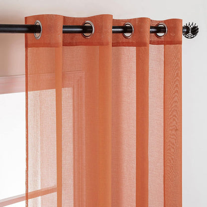 2 Panels Burnt Orange Semi Sheer Window Curtains Elegant Grommet Top Window Voile Drapes/Treatment Linen Textured Panels for Bedroom Living Room Fall Decor (54X72 Inches)