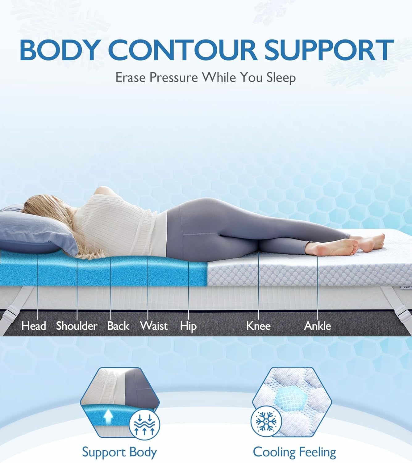 3 Inch Twin XL Cooling Memory Foam Mattress Topper for Pressure Relief, Thick Bed Mattress Pad with Cooling Soft Cover and Adjustable Straps, Certipur-Us Certified