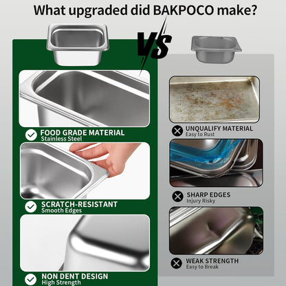 Hotel Pan with Lid 1/9 Size - 4" Deep 4 Packs Stainless Steel Food Pan for Steam Table, Commercial Restaurant, anti Jam, Buffet