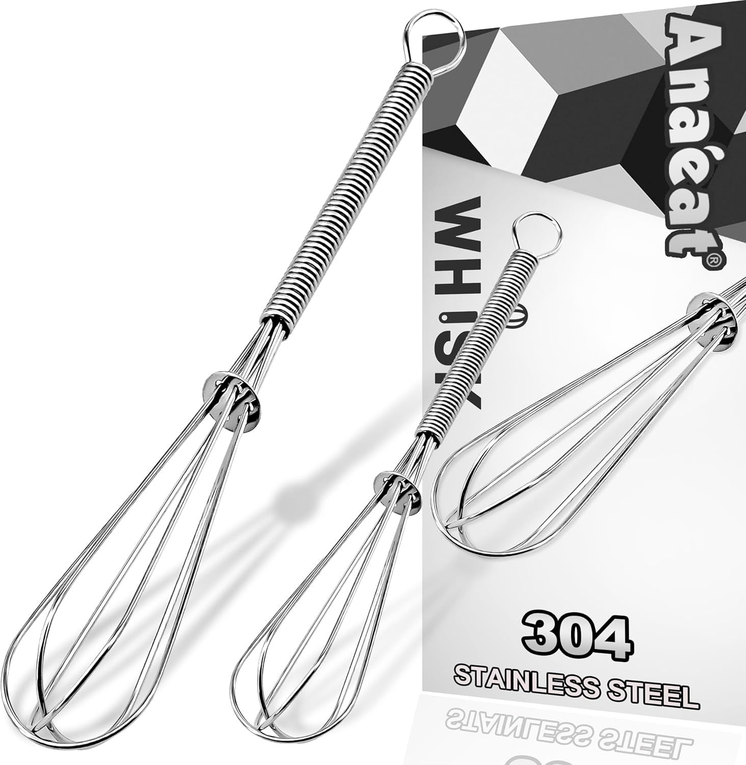 Mini Wire Whisks, Set of 2 Portable Stainless Steel Kitchen Tiny Whisk & Egg Beater with Thick Wire - Sturdy Small Mixing Balloon for Cooking, Blending, Whiping, Beating and Stirring (5" + 7")