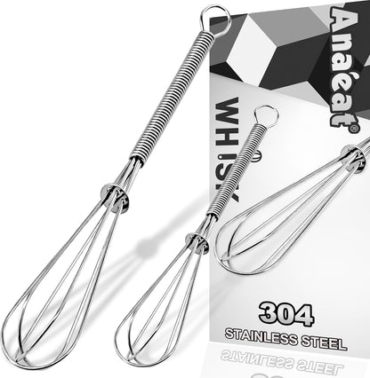 Mini Wire Whisks, Set of 2 Portable Stainless Steel Kitchen Tiny Whisk & Egg Beater with Thick Wire - Sturdy Small Mixing Balloon for Cooking, Blending, Whiping, Beating and Stirring (5" + 7")