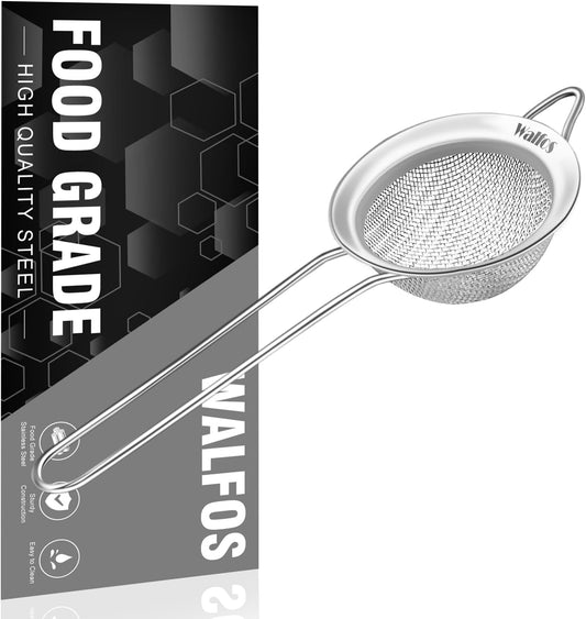 Mini Fine Mesh Tea Strainer, Stainless Steel Small Sifter with Sturdy Handle, 2.7 Inch Kitchen Metal Sieve for Tea, Coffee, Cocktail, Juice, Sugar and Spices