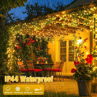 Battery Operated String Lights Indoor Outdoor, 2 Pack 100 LED Battery Twinkle Lights with Remote, Warm White Christmas Light for outside Christmas Tree House Garden Decor