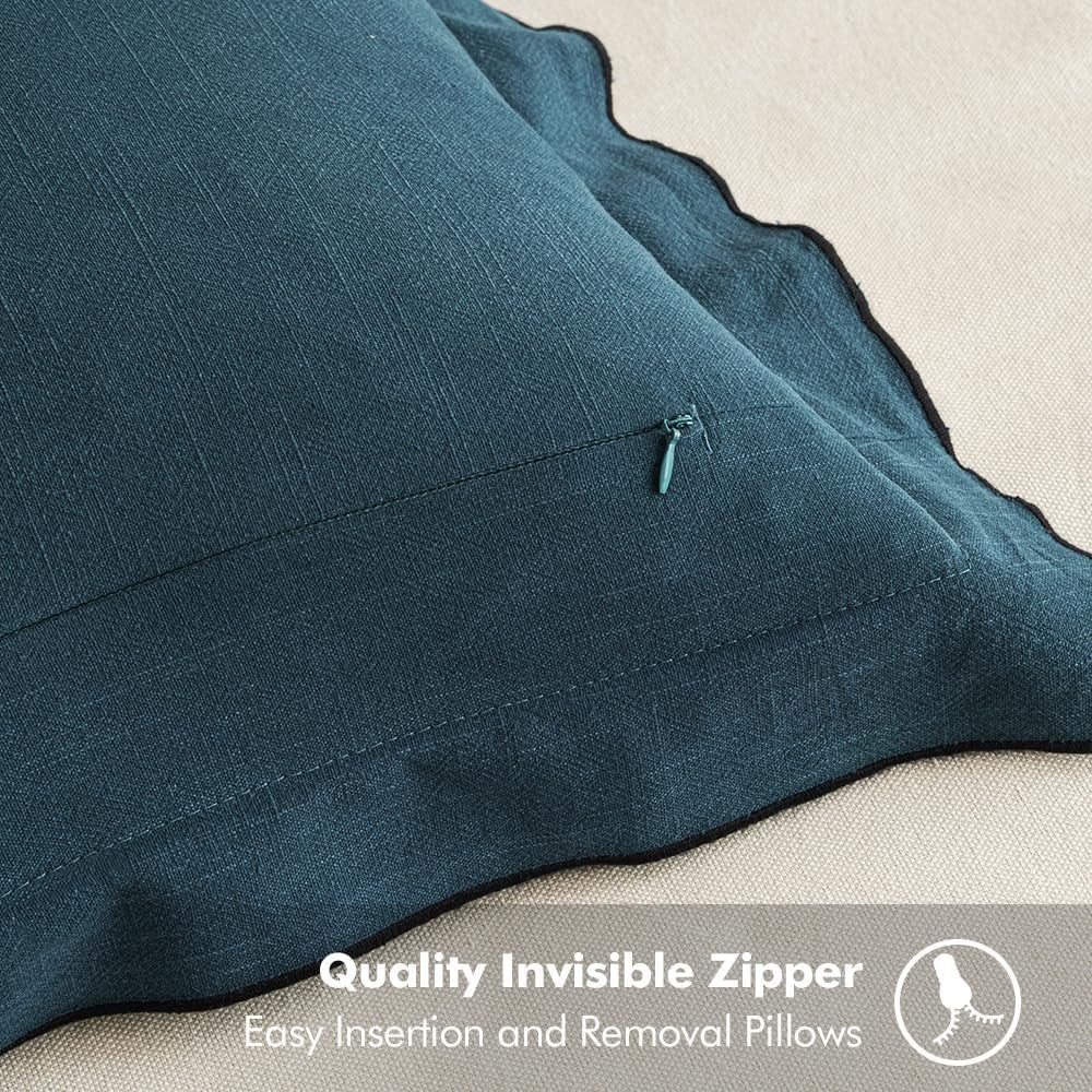 Linen Throw Pillow Covers, 2 Piece 18X18 Inch Blue, Boho Euro Pillowcases for Bed to Infuse Elegance, Ideal for Sofa Couch Cushion in Home Decor Upgrade