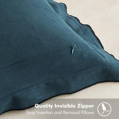 Linen Throw Pillow Covers, 2 Piece 18X18 Inch Blue, Boho Euro Pillowcases for Bed to Infuse Elegance, Ideal for Sofa Couch Cushion in Home Decor Upgrade
