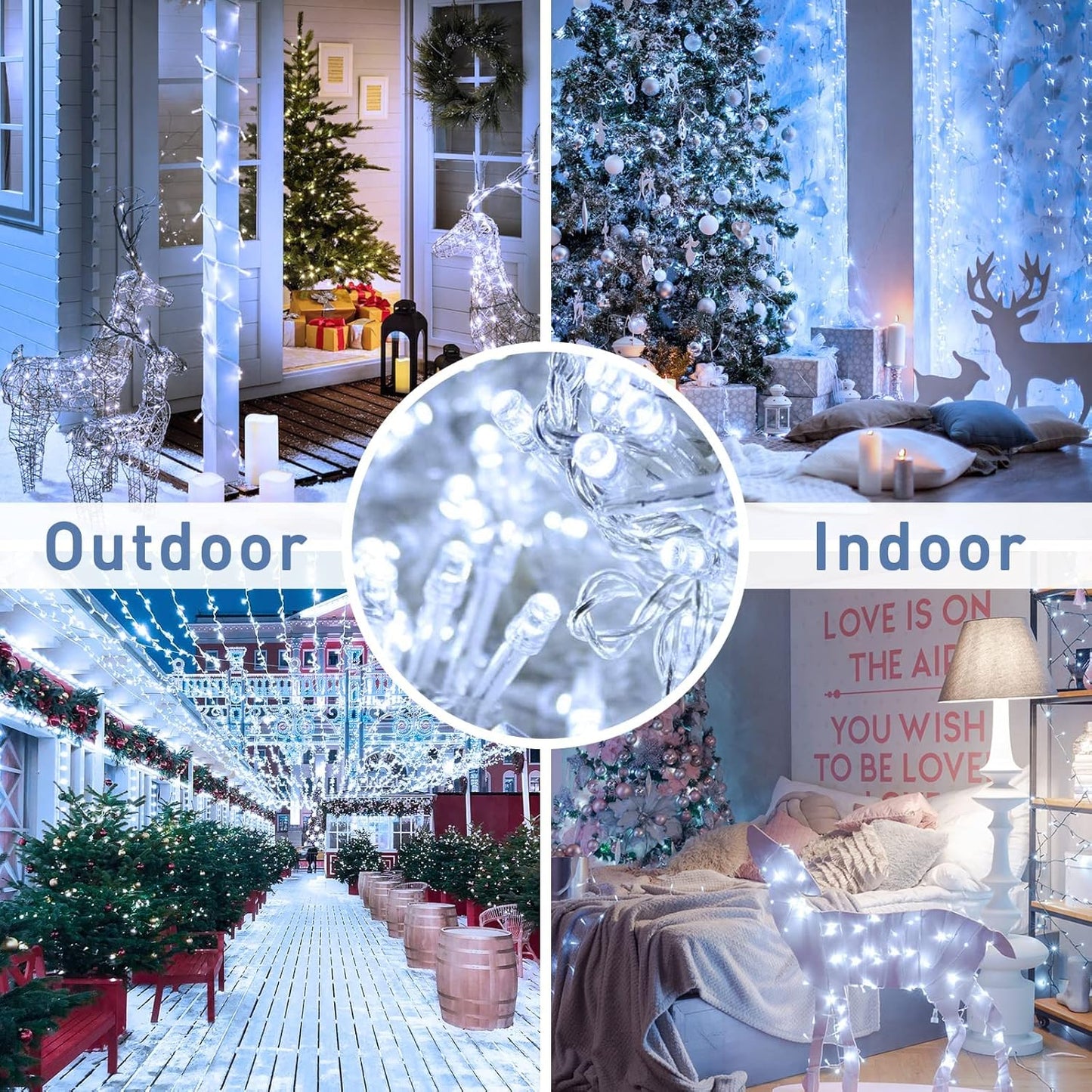 2 Pack 100 LED White Christmas Lights Indoor, 33Ft 8 Modes White String Lights Indoor Outdoor Connectable, Clear Wire Christmas String Lights for Bedroom Tree Xmas House Party Decorations