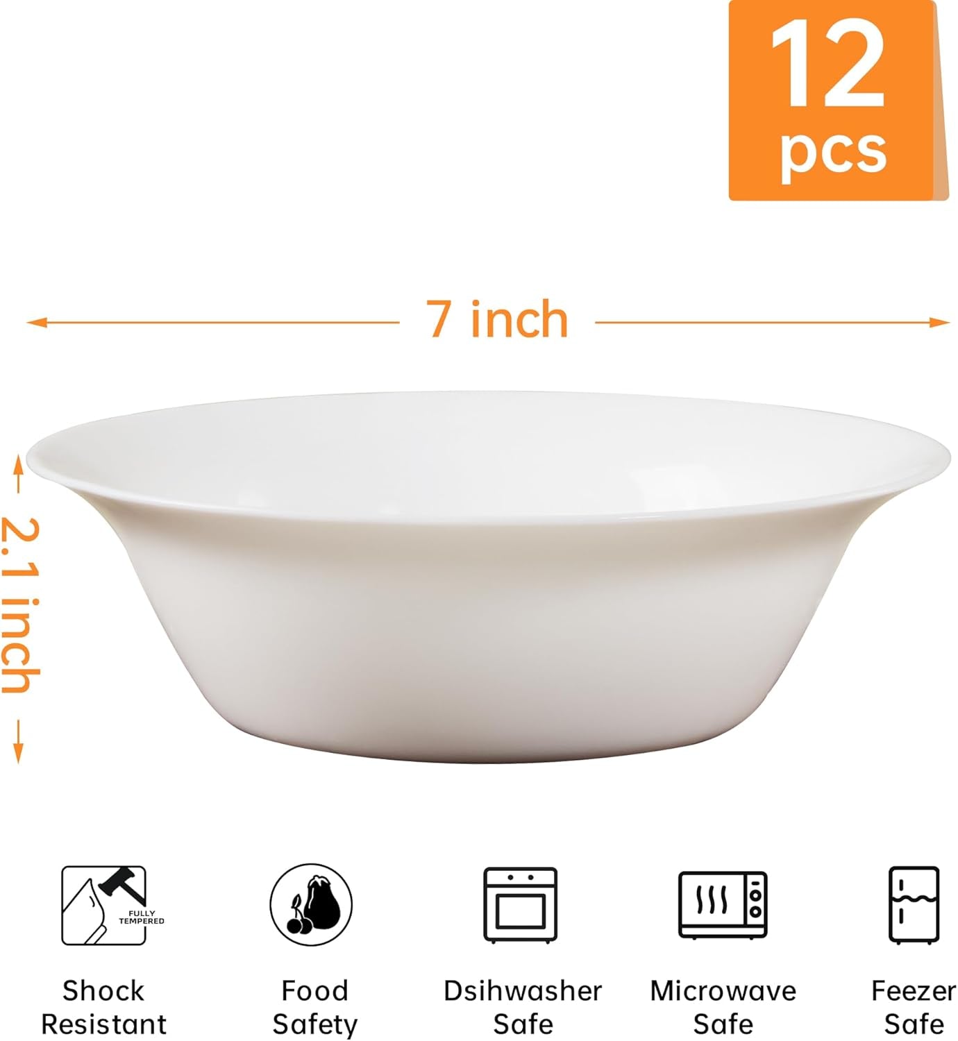 Set of 12 Tempered Glass Soup Bowls, 20 OZ Round Cereal Dishes, Microwave and Dishwasher Safe