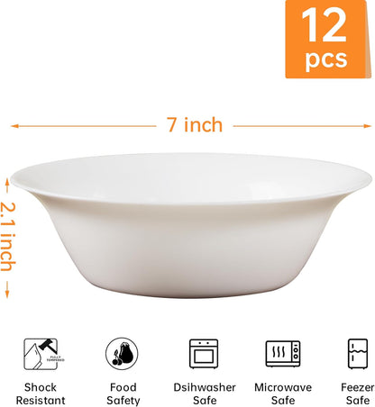 Set of 12 Tempered Glass Soup Bowls, 20 OZ Round Cereal Dishes, Microwave and Dishwasher Safe