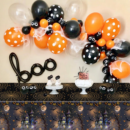 3 Packs Black Halloween Tablecloth 54 X 108 Inches Scary Castle Ghost Pumpkin Table Cloth Disposable Waterproof Plastic Bat Gold Spider Web Table Cover Trick or Treat for Halloween Party Dining