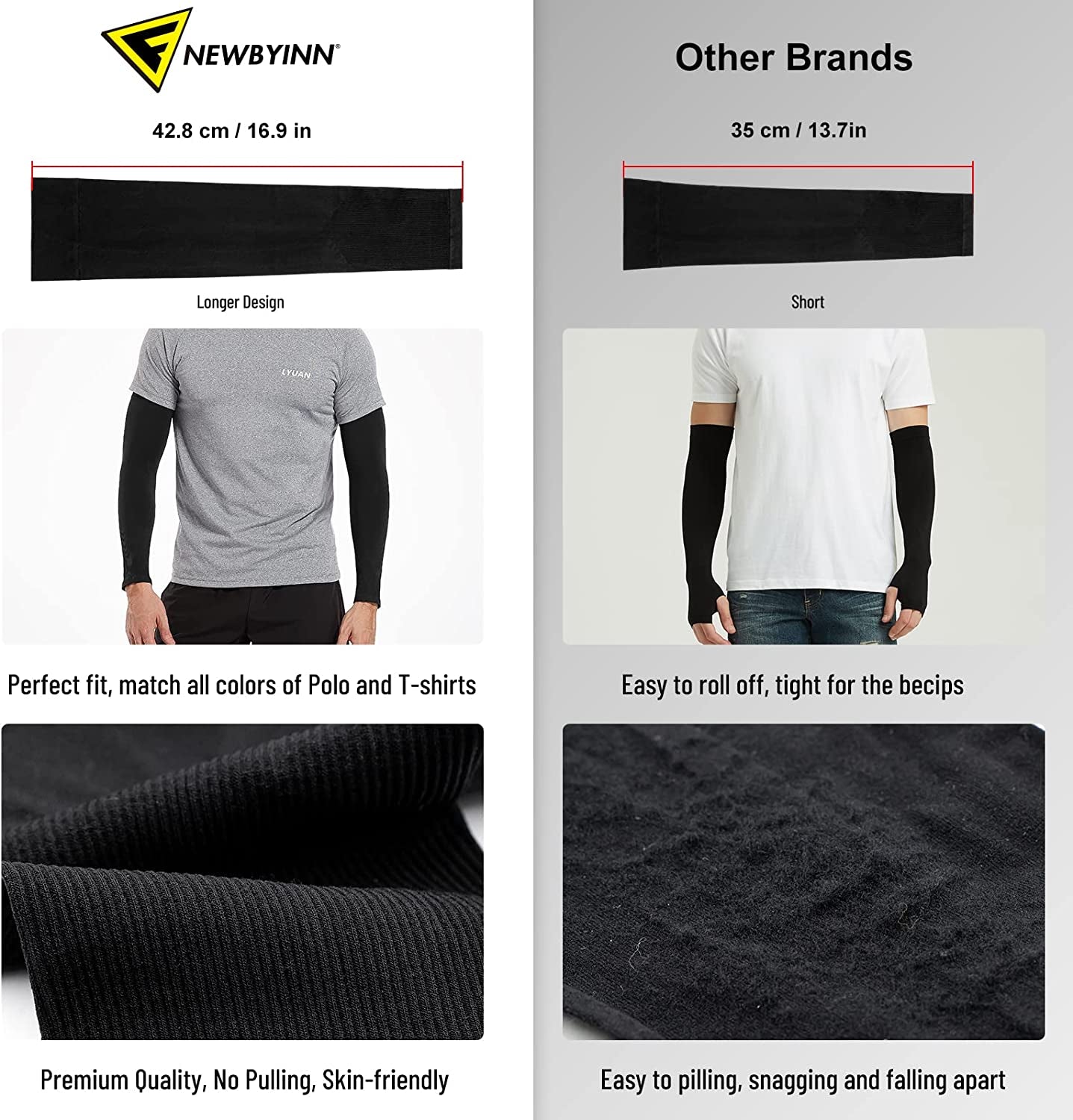UV Sun Protection Arm Sleeves for Men Women Youth, Cooling Sleeve to Cover Tattoo, Mid-Compression Arm Cover